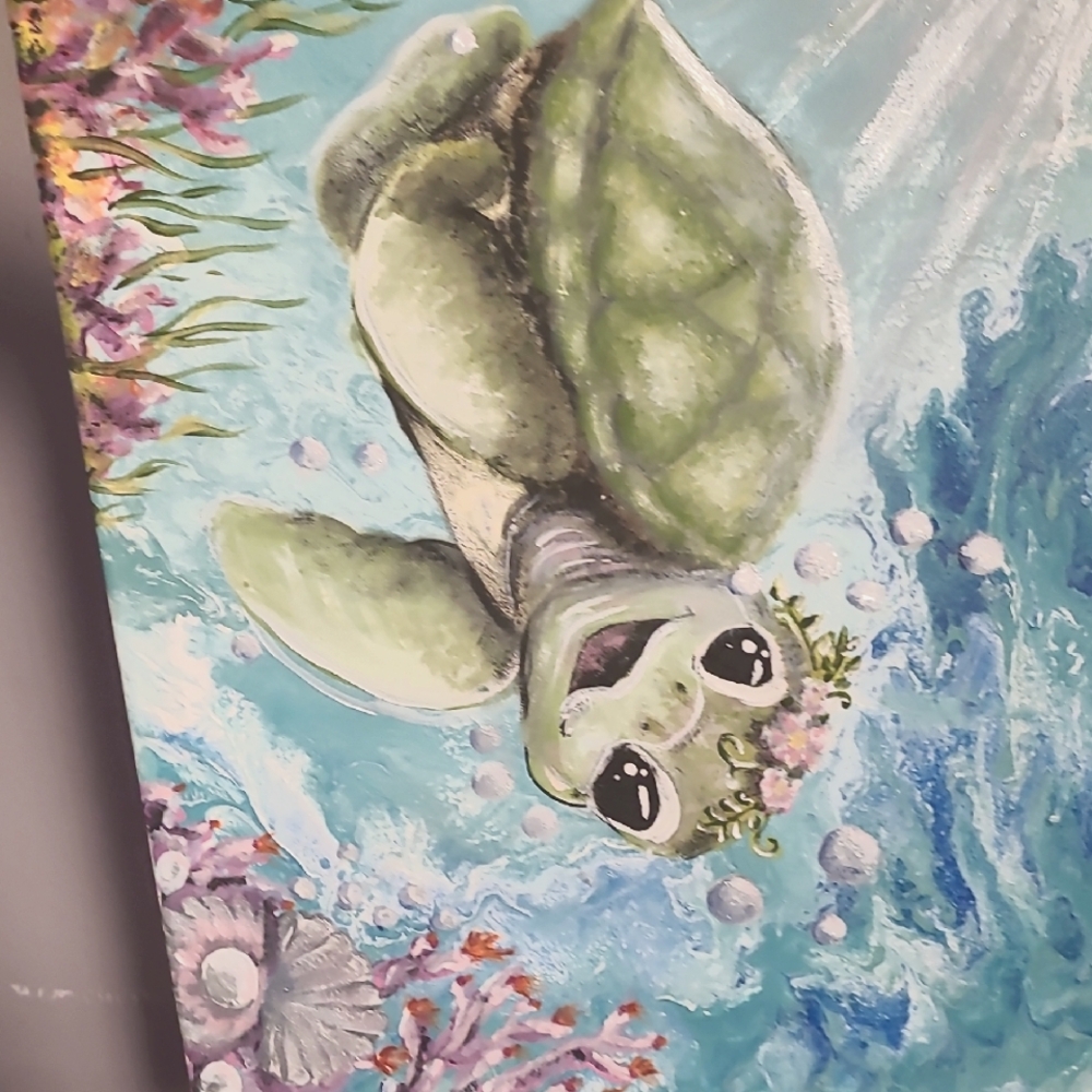 Whimsical Sea Turtle Art Painting